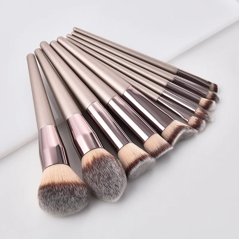 Luxury Skincare Set - 10-Piece Champagne Makeup Brush Set -