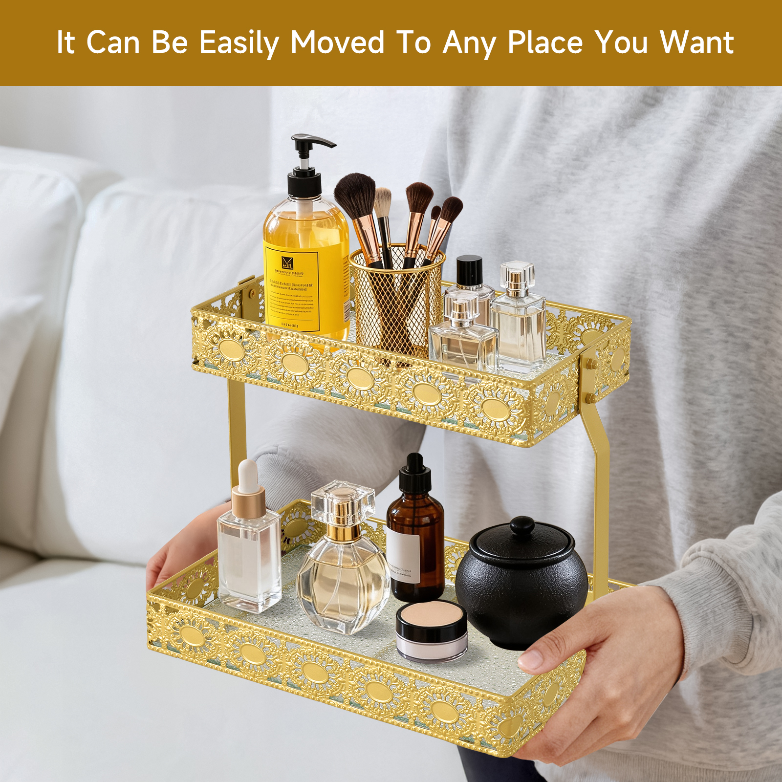 Double-Layer Glass Storage Tra - Luxury Gold Skincare recensione e prezzo