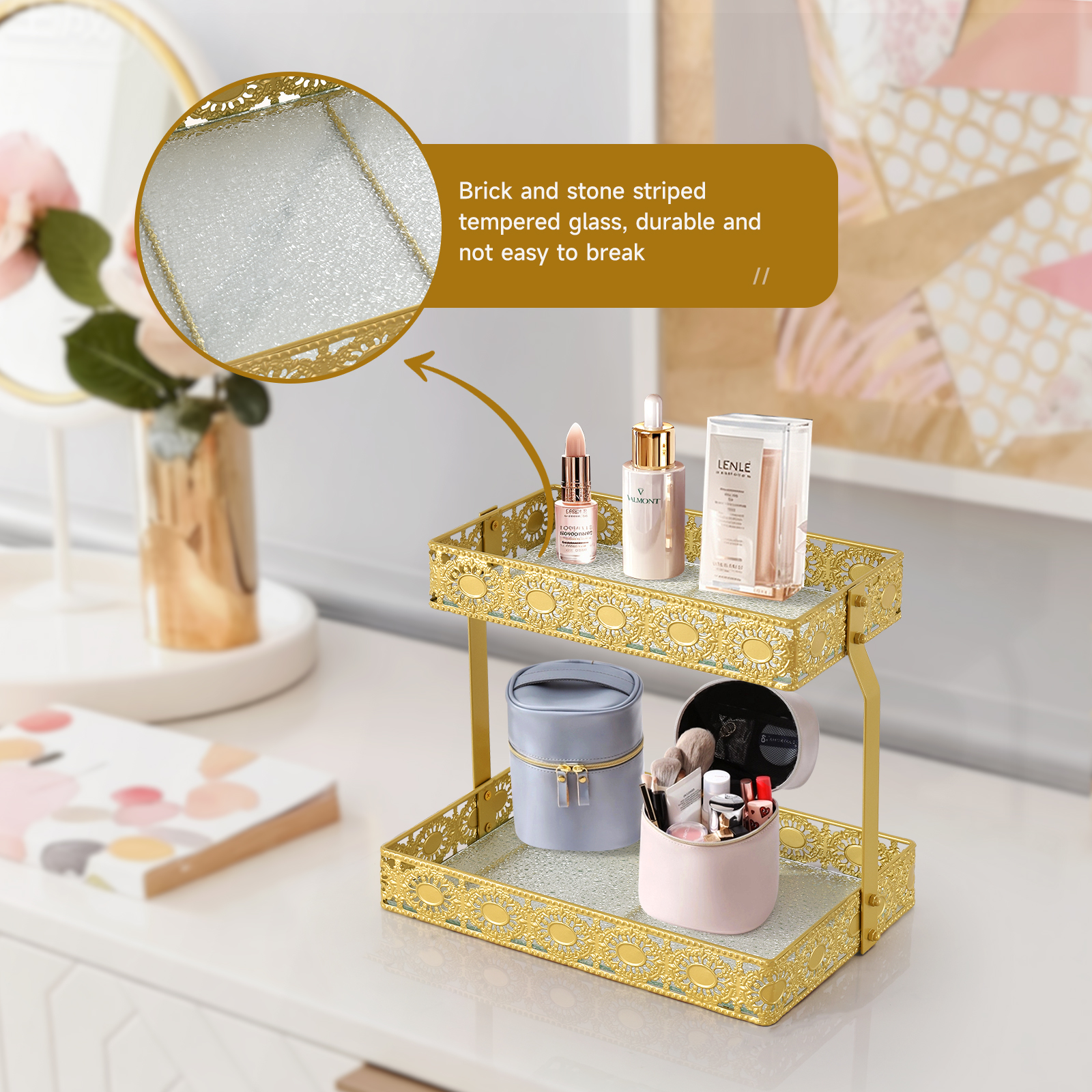 Double-Layer Glass Storage Tra - Luxury Gold Skincare recensione e prezzo